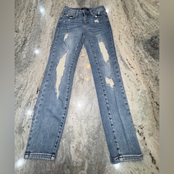 Judy Blue Denim - Judy Blue 1/25 Distressed High Waist Relaxed Skinny Jeans